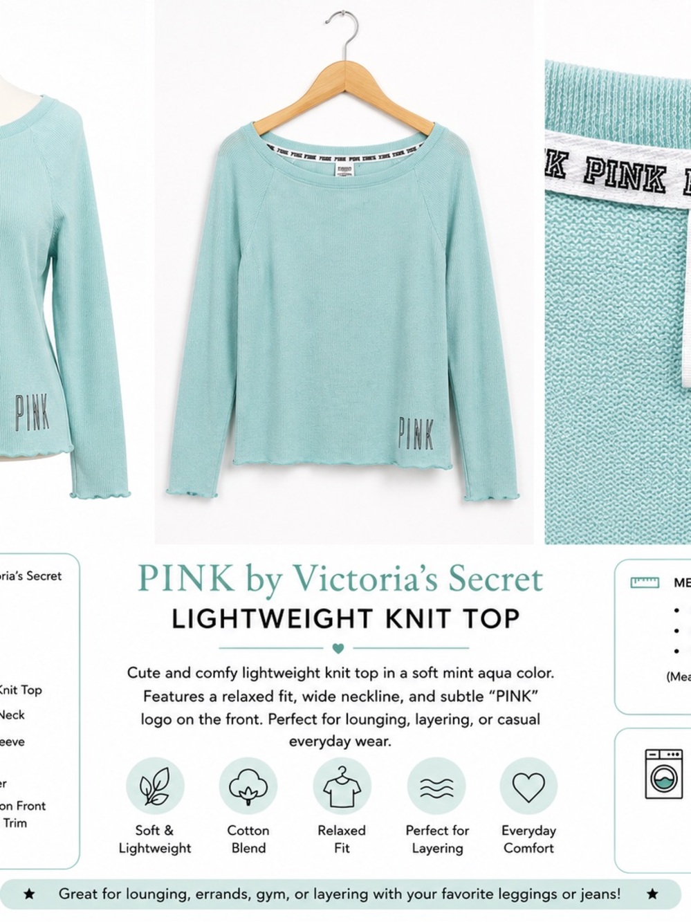 PINK by Victoria’s Secret Mint Ribbed Knit Top – Size Small - Picture 2 of 2